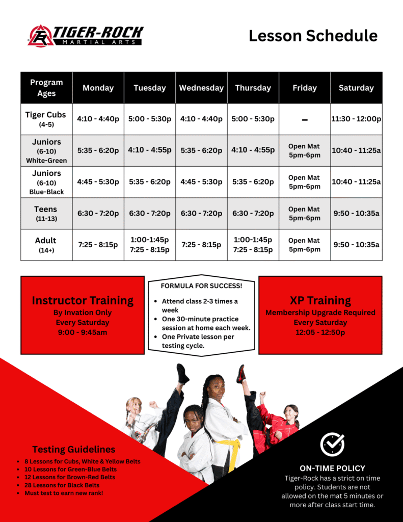 This image shows Tiger-Rock Martial Arts of South Austin Lesson Schedule